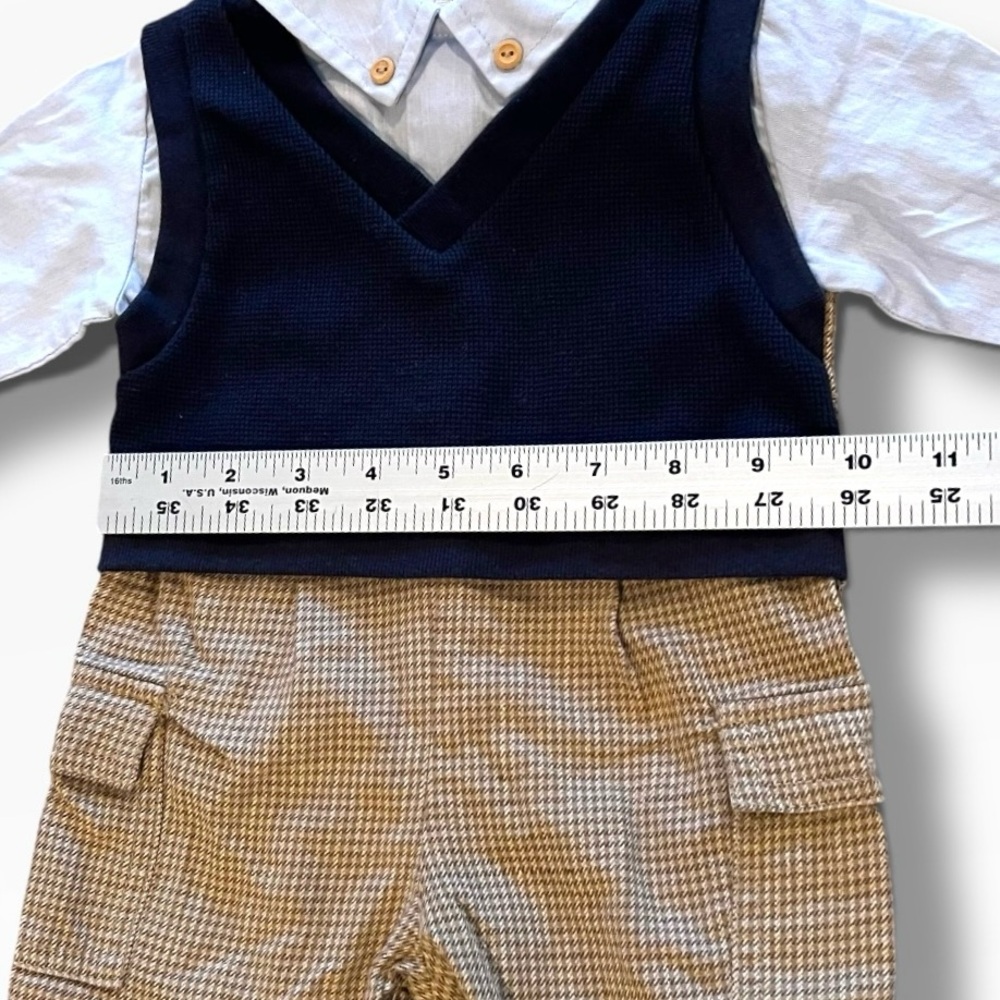 vtg baby boys 3-6 months 1pc suit vest houndstooth bottoms blue Top Romper A-8 - Picture 5 of 7